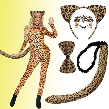 Gyerekeknek szóló Halloween jelmez gepárd mintával és farokkal, 2025 tavaszi kiadás