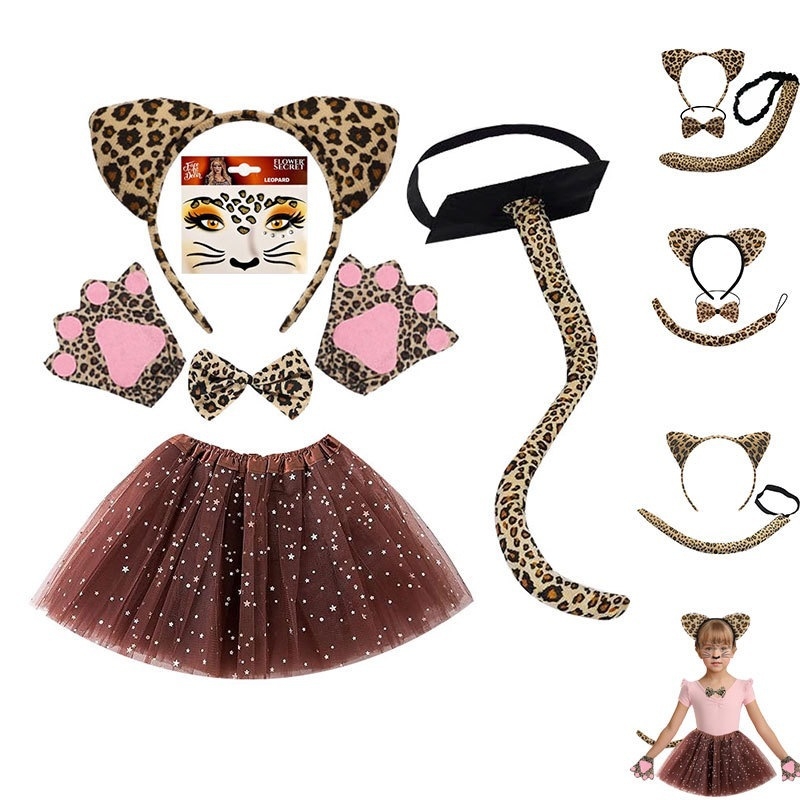 Gyerekeknek szóló Halloween jelmez gepárd mintával és farokkal, 2025 tavaszi kiadás