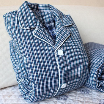 Pizama set s dugim rukavima i pantalonama, 100% pamuk, debeli, karirani uzorak s džepovima