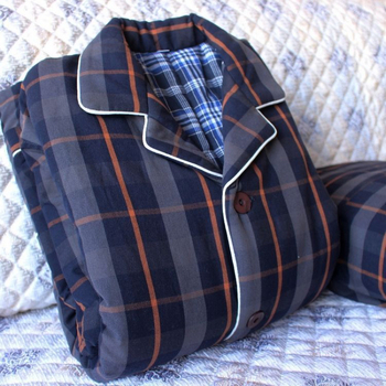 Pizama set s dugim rukavima i pantalonama, 100% pamuk, debeli, karirani uzorak s džepovima