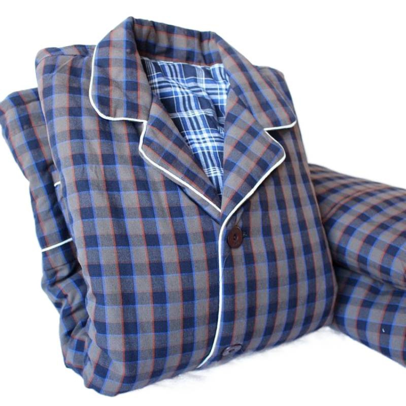 Pizama set s dugim rukavima i pantalonama, 100% pamuk, debeli, karirani uzorak s džepovima