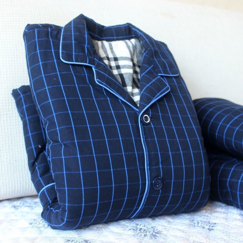 Pizama set s dugim rukavima i pantalonama, 100% pamuk, debeli, karirani uzorak s džepovima