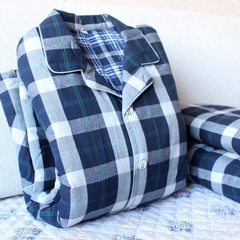 Pizama set s dugim rukavima i pantalonama, 100% pamuk, debeli, karirani uzorak s džepovima