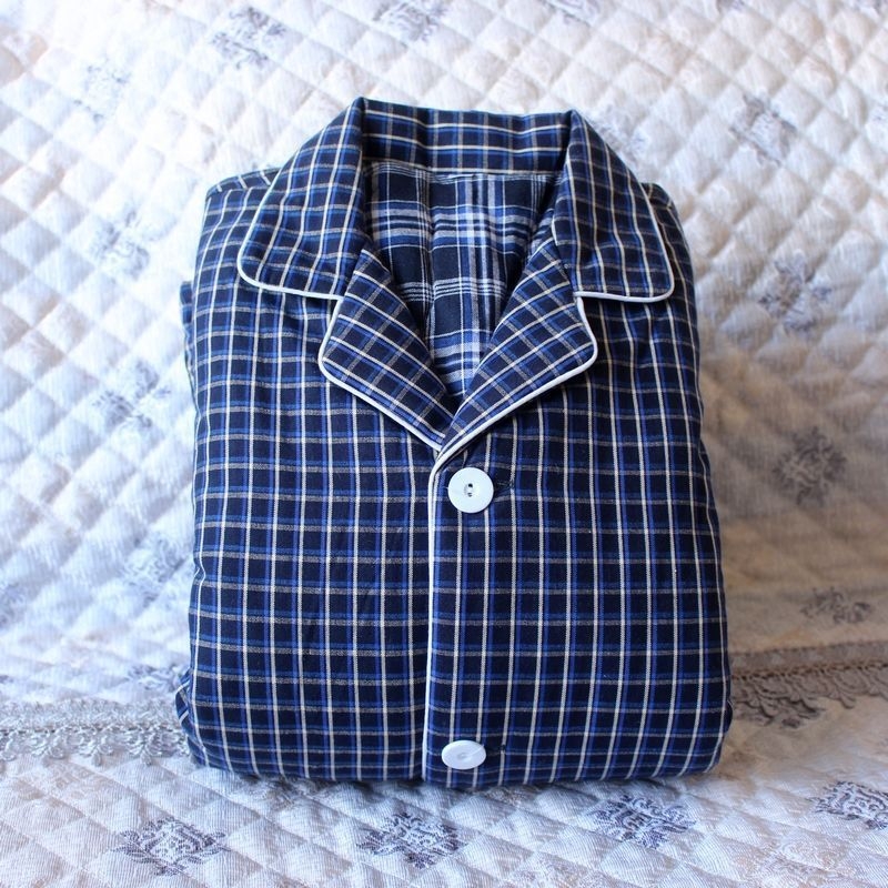 Pizama set s dugim rukavima i pantalonama, 100% pamuk, debeli, karirani uzorak s džepovima