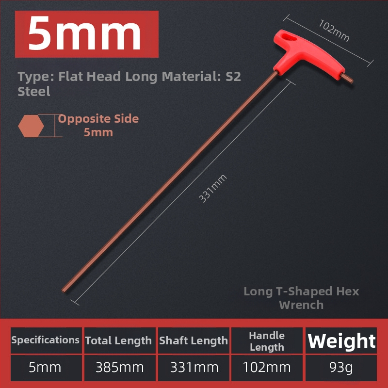 T-alakú hatszögletű imbuszkulcs, kettős fejű, S2 szerszámacél, edzett