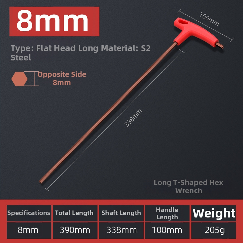 T-alakú hatszögletű imbuszkulcs, kettős fejű, S2 szerszámacél, edzett