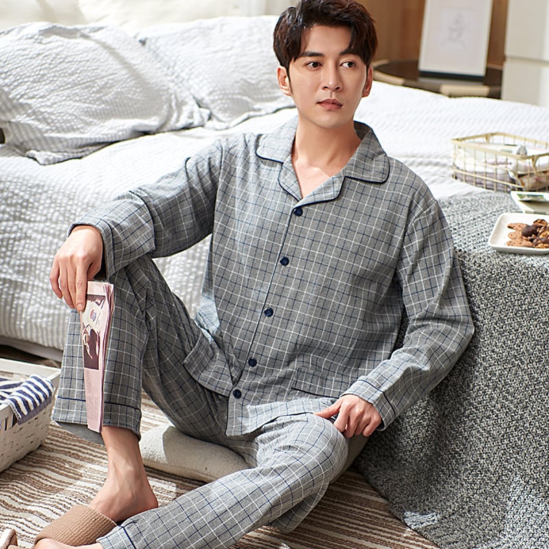 Pidžama set od pamuka s kardiganom – lagana tkanina, rever ovratnik, dugi rukavi