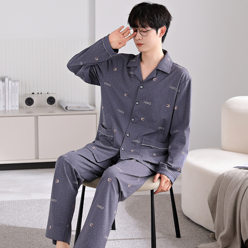 Pidžama set od pamuka s kardiganom – lagana tkanina, rever ovratnik, dugi rukavi