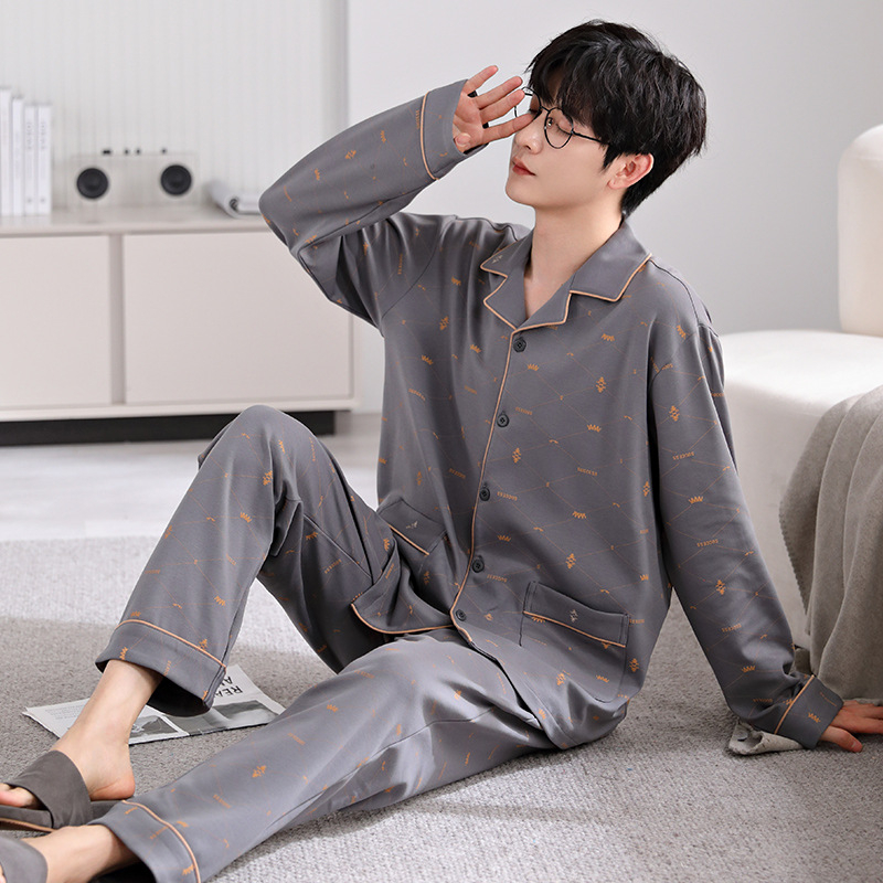 Pidžama set od pamuka s kardiganom – lagana tkanina, rever ovratnik, dugi rukavi