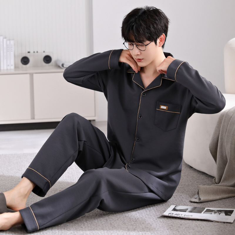 Pidžama set od pamuka s kardiganom – lagana tkanina, rever ovratnik, dugi rukavi