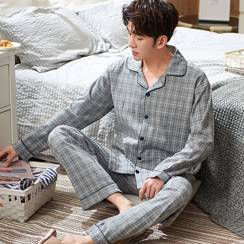 Pidžama set od pamuka s kardiganom – lagana tkanina, rever ovratnik, dugi rukavi