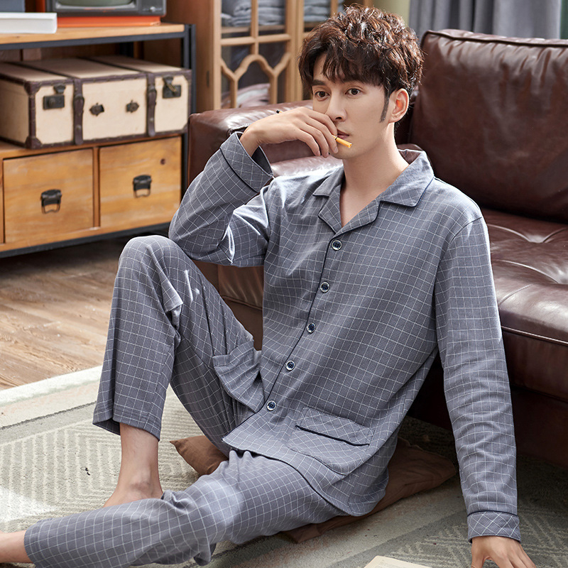 Pidžama set od pamuka s kardiganom – lagana tkanina, rever ovratnik, dugi rukavi