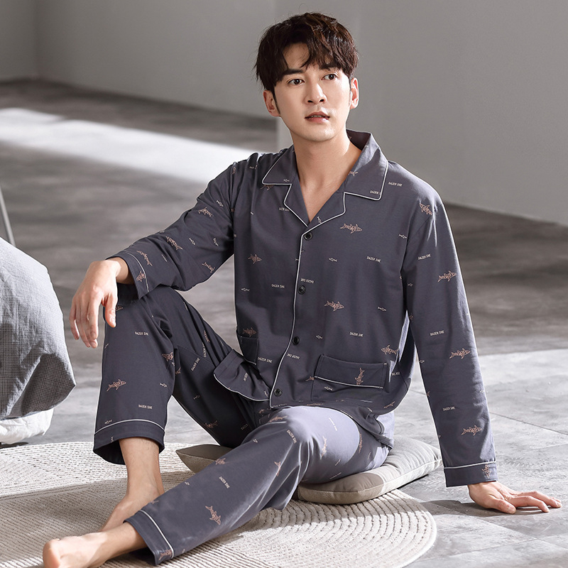 Pidžama set od pamuka s kardiganom – lagana tkanina, rever ovratnik, dugi rukavi