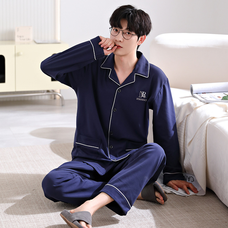 Pidžama set od pamuka s kardiganom – lagana tkanina, rever ovratnik, dugi rukavi