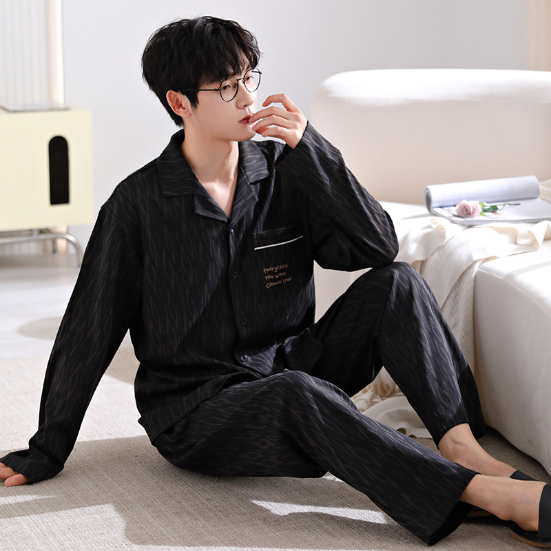 Pidžama set od pamuka s kardiganom – lagana tkanina, rever ovratnik, dugi rukavi