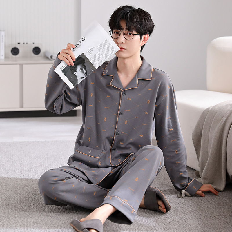 Pidžama set od pamuka s kardiganom – lagana tkanina, rever ovratnik, dugi rukavi