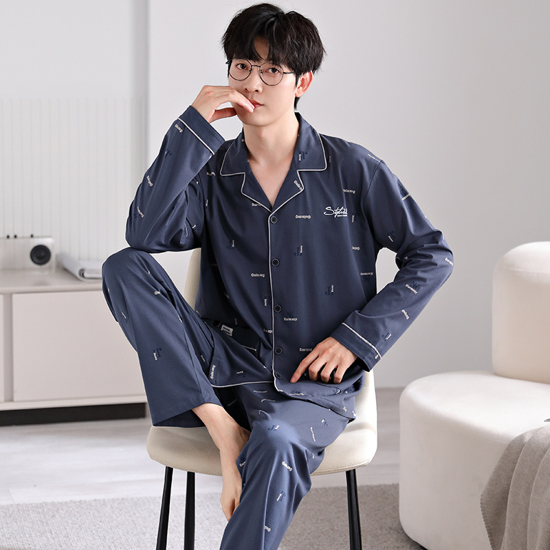 Pidžama set od pamuka s kardiganom – lagana tkanina, rever ovratnik, dugi rukavi