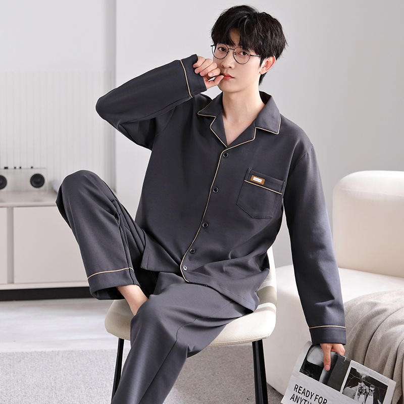 Pidžama set od pamuka s kardiganom – lagana tkanina, rever ovratnik, dugi rukavi