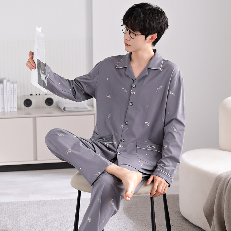 Pidžama set od pamuka s kardiganom – lagana tkanina, rever ovratnik, dugi rukavi