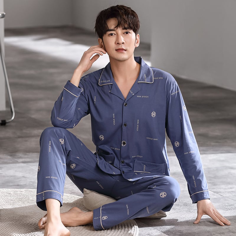 Pidžama set od pamuka s kardiganom – lagana tkanina, rever ovratnik, dugi rukavi