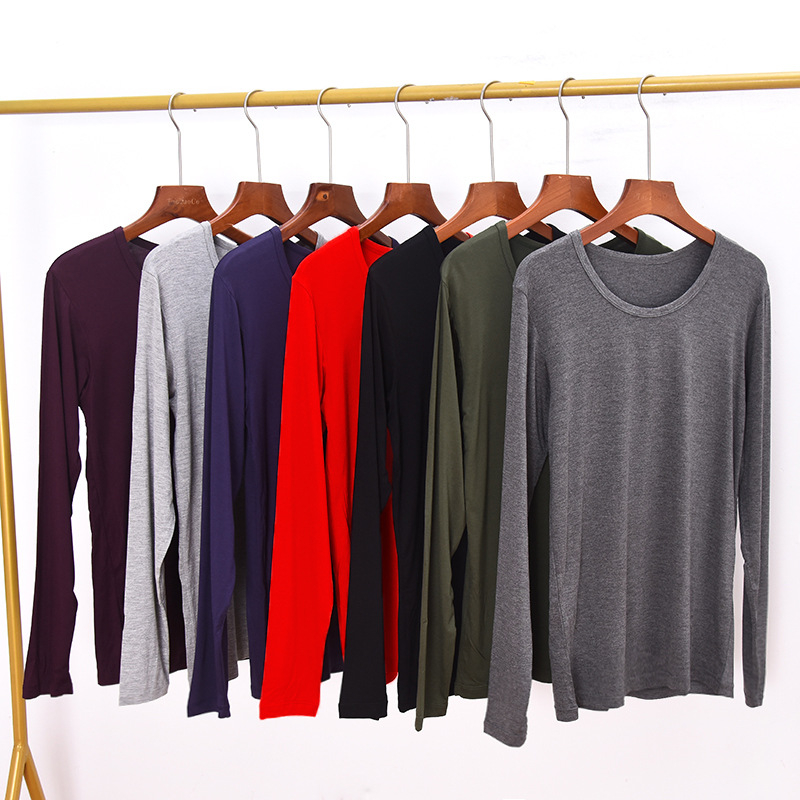 Vyrų modalinis ilgomis rankovėmis marškinėliai su apvalia kakleliu, vienos spalvos, 95% modal, svoris 181–200 g/m2