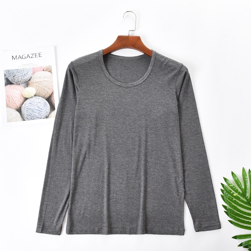 Vyrų modalinis ilgomis rankovėmis marškinėliai su apvalia kakleliu, vienos spalvos, 95% modal, svoris 181–200 g/m2