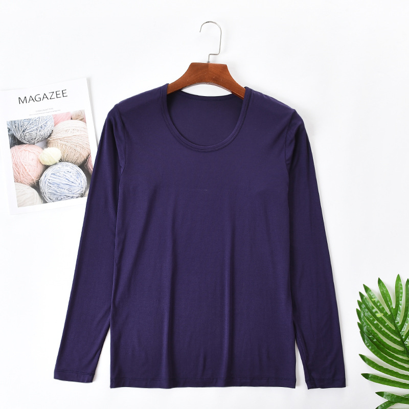 Vyrų modalinis ilgomis rankovėmis marškinėliai su apvalia kakleliu, vienos spalvos, 95% modal, svoris 181–200 g/m2