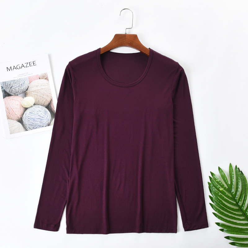 Vyrų modalinis ilgomis rankovėmis marškinėliai su apvalia kakleliu, vienos spalvos, 95% modal, svoris 181–200 g/m2