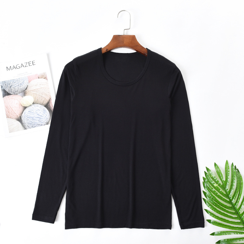 Vyrų modalinis ilgomis rankovėmis marškinėliai su apvalia kakleliu, vienos spalvos, 95% modal, svoris 181–200 g/m2