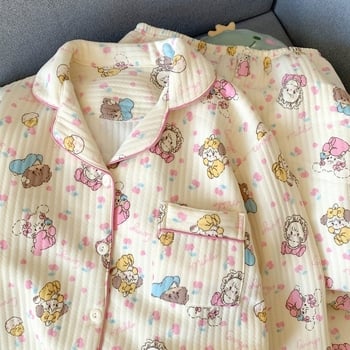 Divdaļīgs pidžamas komplekts ziemai Korejiešu stilā, Air Cotton audums, biezs, garas piedurknes un bikses, ērtas mājas apģērbs