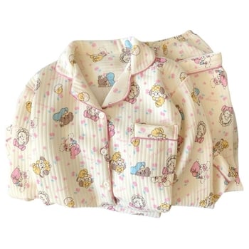 Divdaļīgs pidžamas komplekts ziemai Korejiešu stilā, Air Cotton audums, biezs, garas piedurknes un bikses, ērtas mājas apģērbs