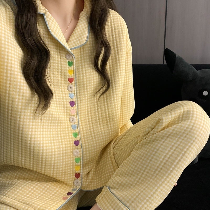 Divdaļīgs pidžamas komplekts ziemai Korejiešu stilā, Air Cotton audums, biezs, garas piedurknes un bikses, ērtas mājas apģērbs