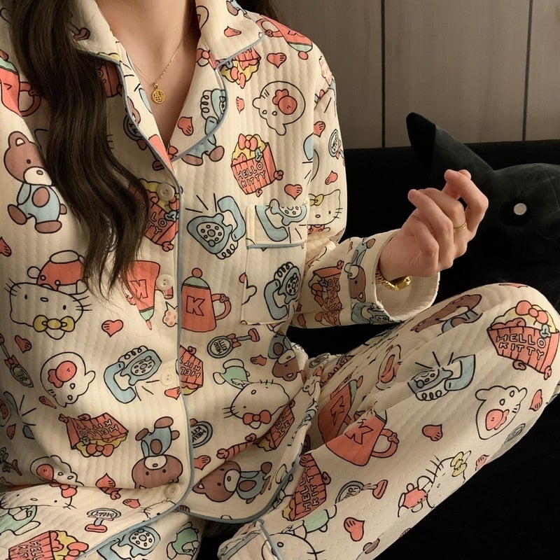 Divdaļīgs pidžamas komplekts ziemai Korejiešu stilā, Air Cotton audums, biezs, garas piedurknes un bikses, ērtas mājas apģērbs