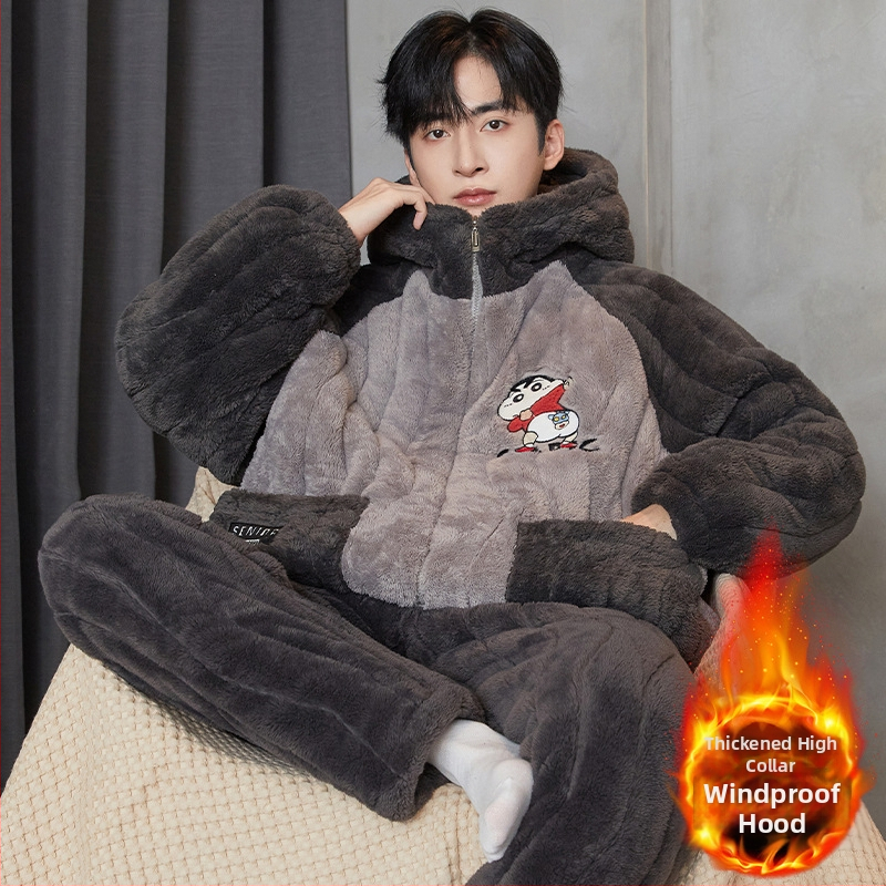 Pánske pyžamy – tri vrstvy quilted bavlny, hrubá fleece podšívka, okrúhly výstrih, dlhé rukávy, karikatúrny štýl