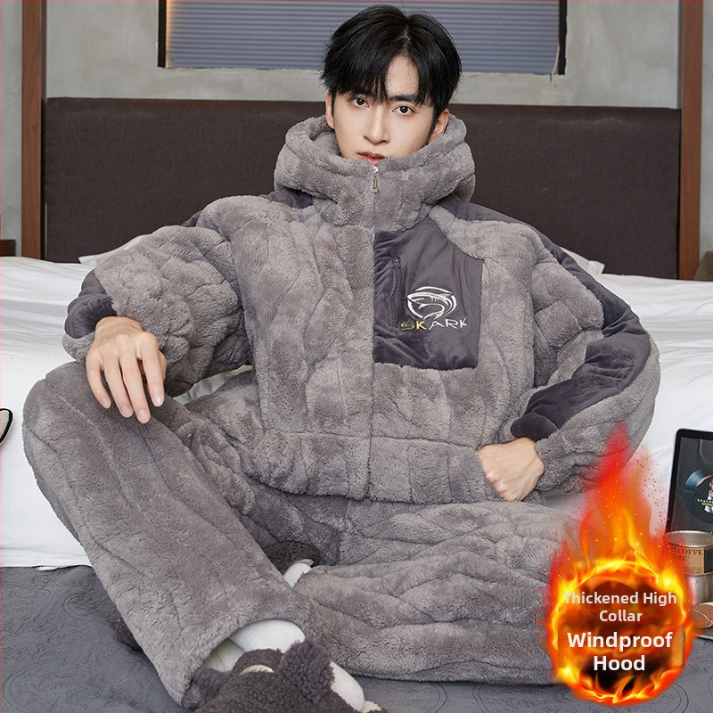 Muške pidžame – tri sloja quilted pamuka, debeli fleece podstava, okrugli ovratnik, dugi rukavi, karikatura stil