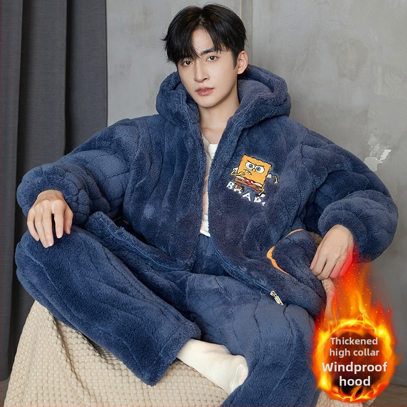 Muške pidžame – tri sloja quilted pamuka, debeli fleece podstava, okrugli ovratnik, dugi rukavi, karikatura stil