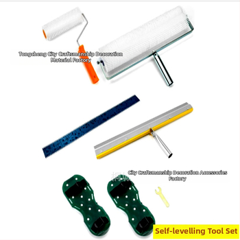 Set nástrojov pre cementové samo nivelovanie s valčekom na odstraňovanie bublín, defómingový valček a vyrovnávacou škrabkou — 5-dielny kovovo-plastový set pre domáce použitie