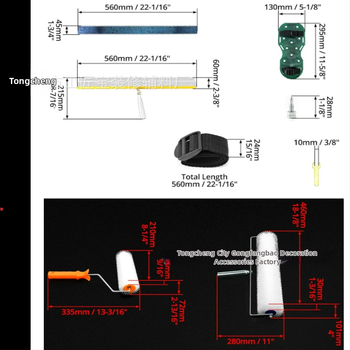 Set nástrojov pre cementové samo nivelovanie s valčekom na odstraňovanie bublín, defómingový valček a vyrovnávacou škrabkou — 5-dielny kovovo-plastový set pre domáce použitie