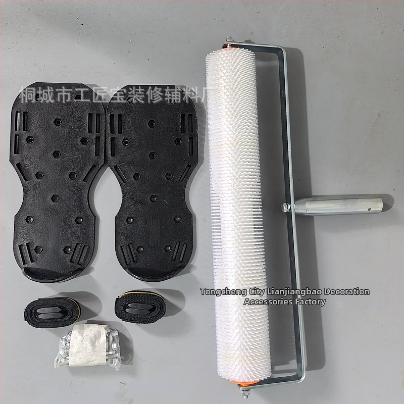 Set nástrojov pre cementové samo nivelovanie s valčekom na odstraňovanie bublín, defómingový valček a vyrovnávacou škrabkou — 5-dielny kovovo-plastový set pre domáce použitie