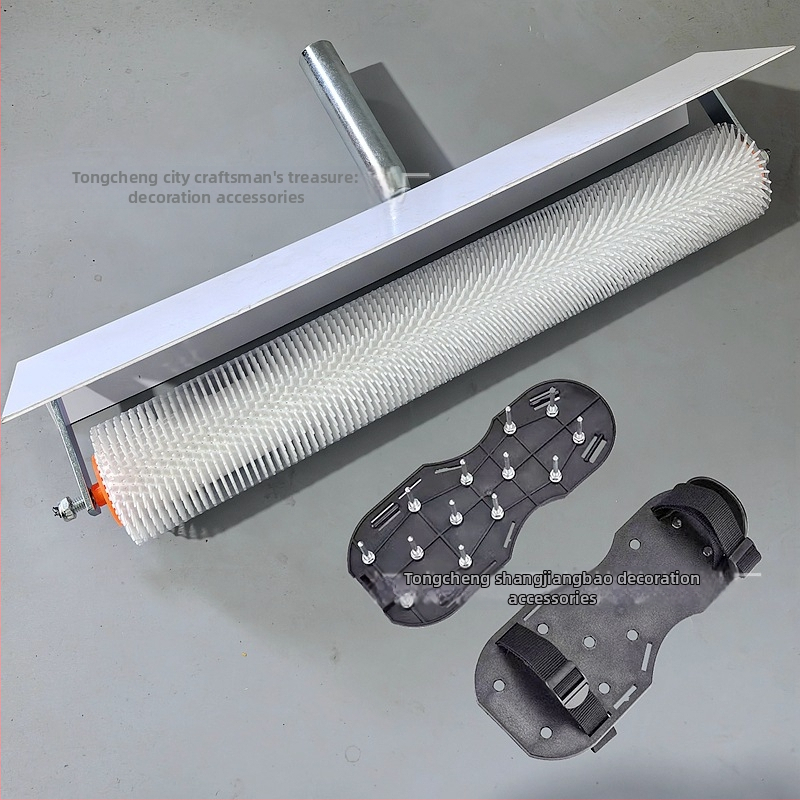 Set nástrojov pre cementové samo nivelovanie s valčekom na odstraňovanie bublín, defómingový valček a vyrovnávacou škrabkou — 5-dielny kovovo-plastový set pre domáce použitie