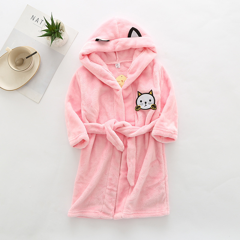 Универсален детски халат с качулка от фланел, 60% памук, шарка животни/карикатури, запазва топлината, пролетно-есенна версия 2025, за деца 3–8 години