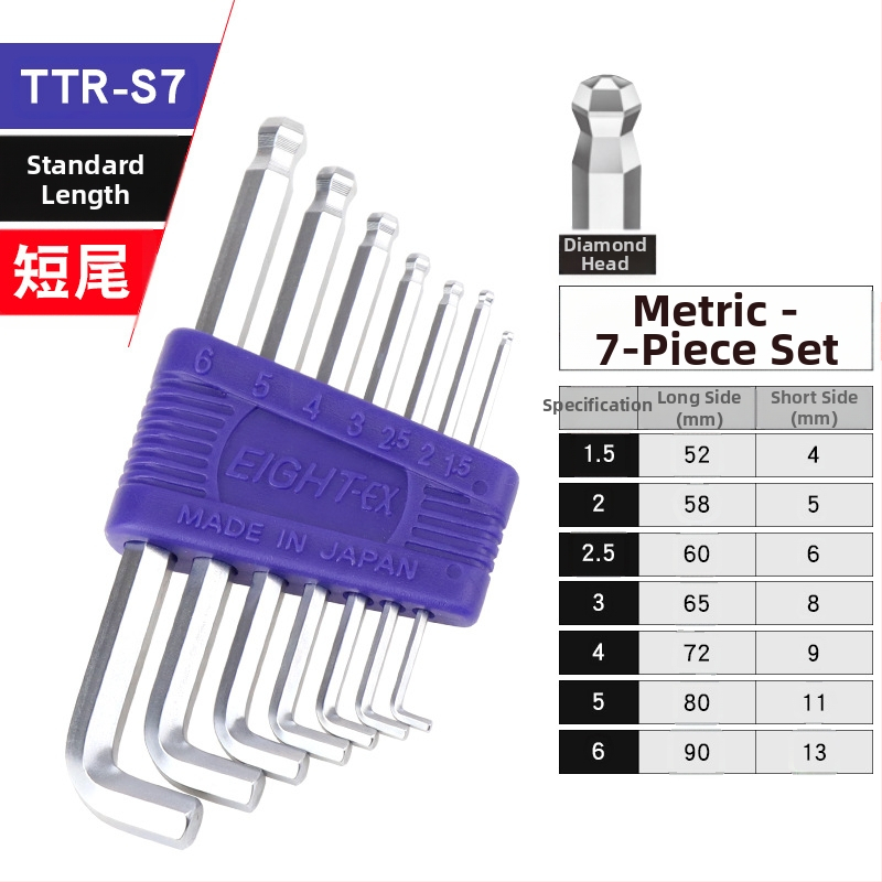 Bailey súprava vnútorných šesťuholníkových kľúčov, 8 dielov, modely TTR-S7/TTR-S9, SVCM+ materiál, elektroplatovanie
