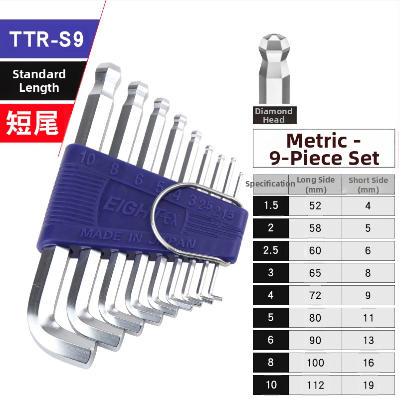 Bailey súprava vnútorných šesťuholníkových kľúčov, 8 dielov, modely TTR-S7/TTR-S9, SVCM+ materiál, elektroplatovanie