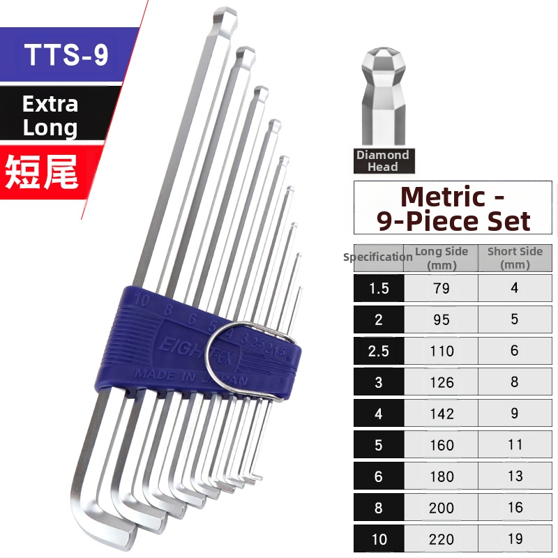 Bailey súprava vnútorných šesťuholníkových kľúčov, 8 dielov, modely TTR-S7/TTR-S9, SVCM+ materiál, elektroplatovanie