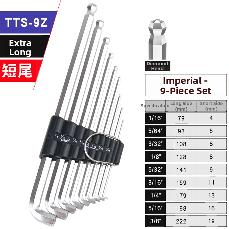 Bailey súprava vnútorných šesťuholníkových kľúčov, 8 dielov, modely TTR-S7/TTR-S9, SVCM+ materiál, elektroplatovanie