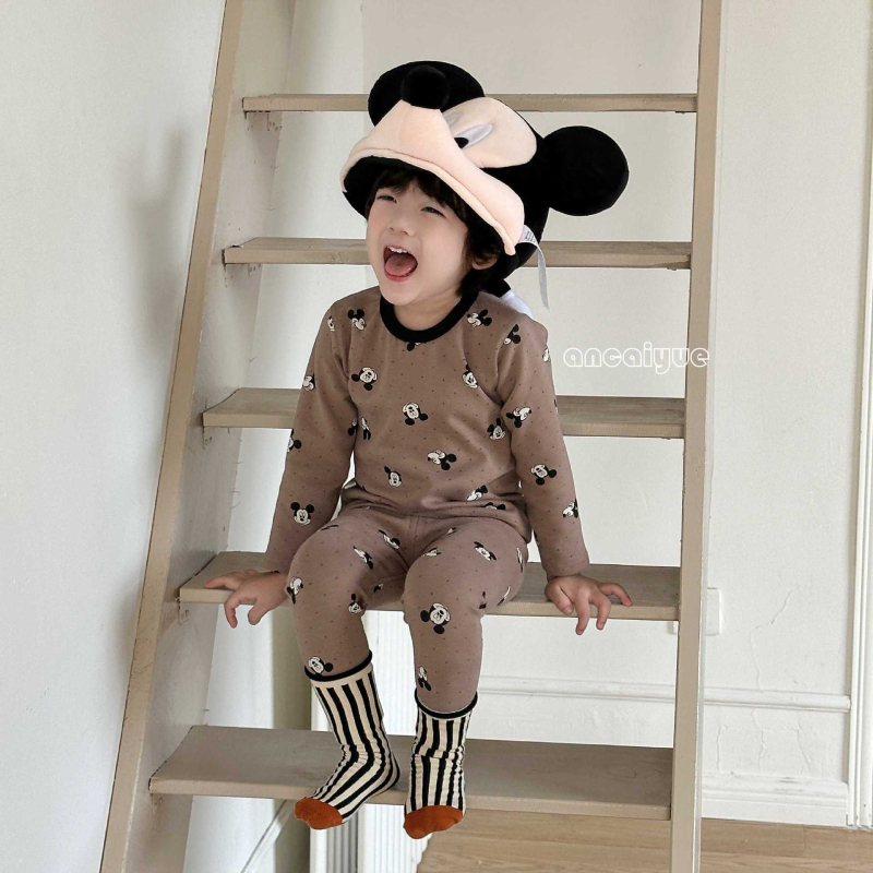 Детски есенно-зимен двучастков комплект домашно облекло: 95% памук, пухкав мек плат, унисекс, за деца 3–8 години, антистатик и антибактериално