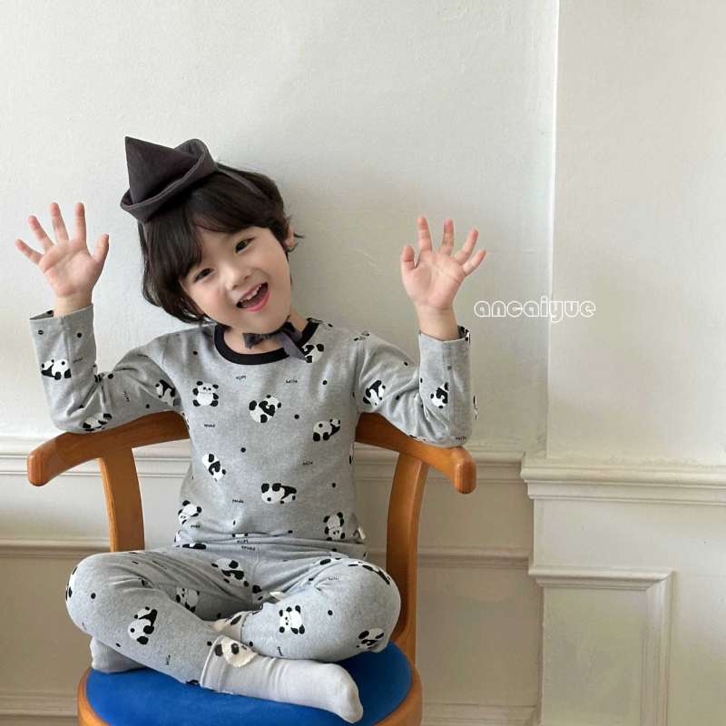 Детски есенно-зимен двучастков комплект домашно облекло: 95% памук, пухкав мек плат, унисекс, за деца 3–8 години, антистатик и антибактериално