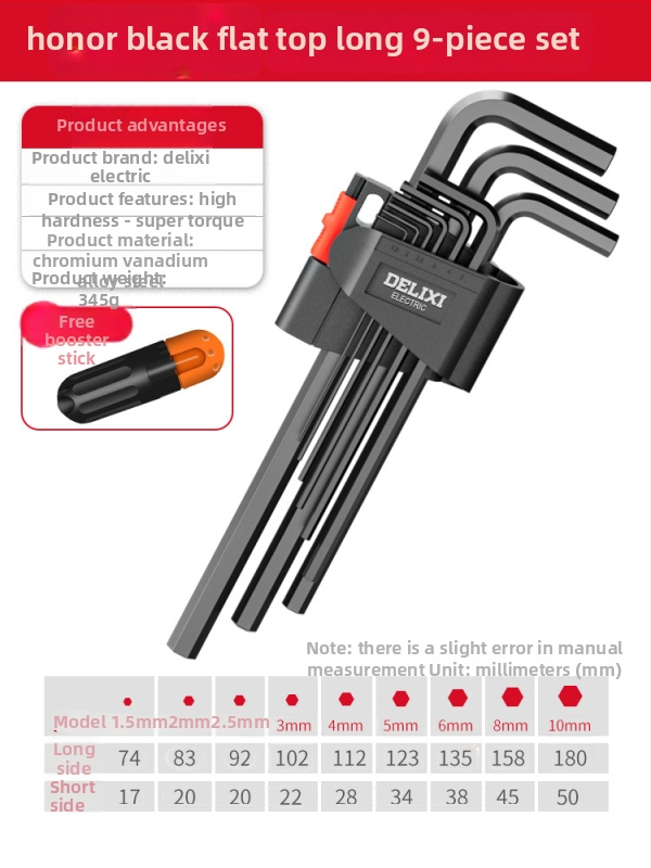 Delixi sada imbusových kľúčov, zliatina, vnútorný šesťuholník, vysoký krútiaci moment