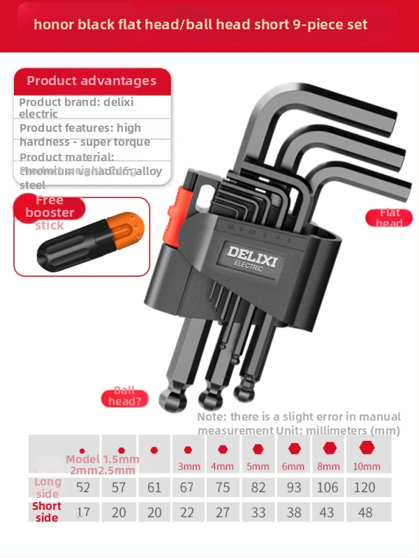 Delixi sada imbusových kľúčov, zliatina, vnútorný šesťuholník, vysoký krútiaci moment