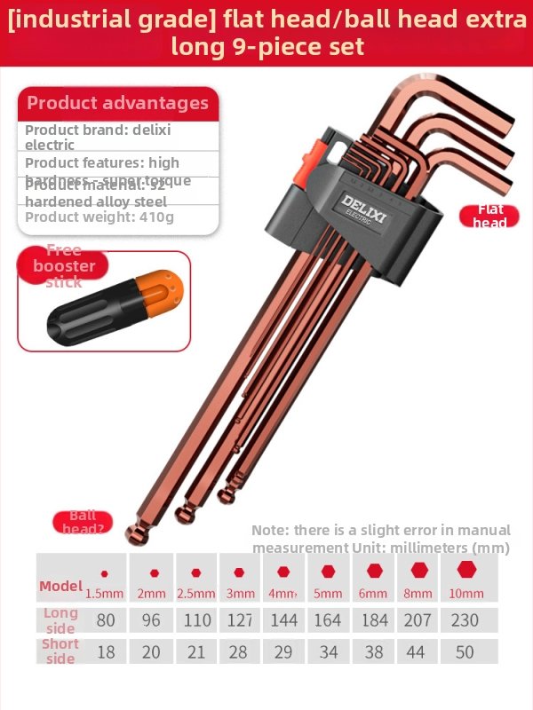 Delixi sada imbusových kľúčov, zliatina, vnútorný šesťuholník, vysoký krútiaci moment